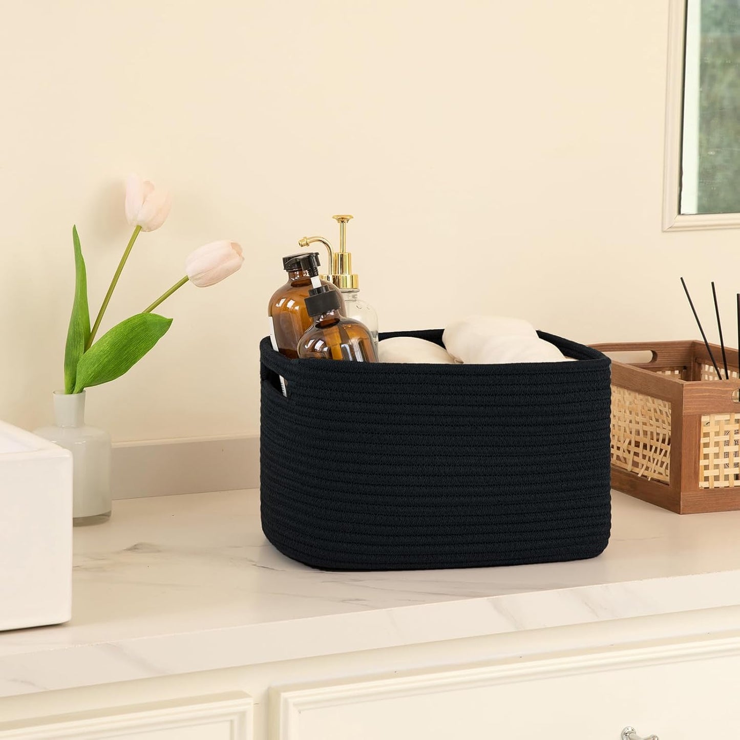 OIAHOMY 4 Pack Storage Baskets for Organizing, Cube Storage Bins for Shelves, Rectangle Storage