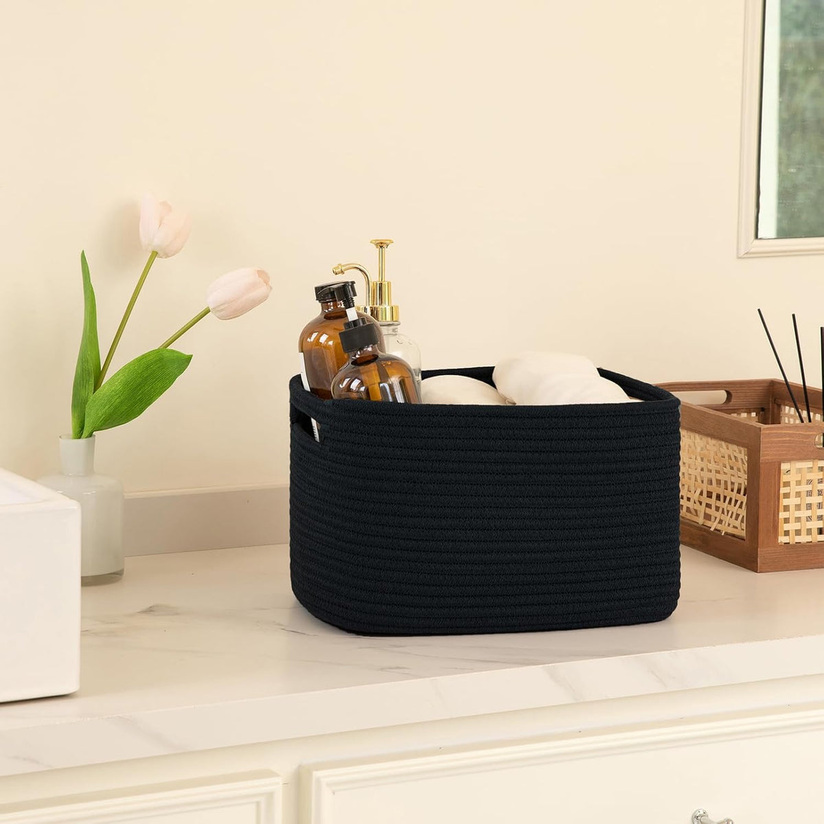 OIAHOMY 4 Pack Storage Baskets for Organizing, Cube Storage Bins for Shelves, Rectangle Storage