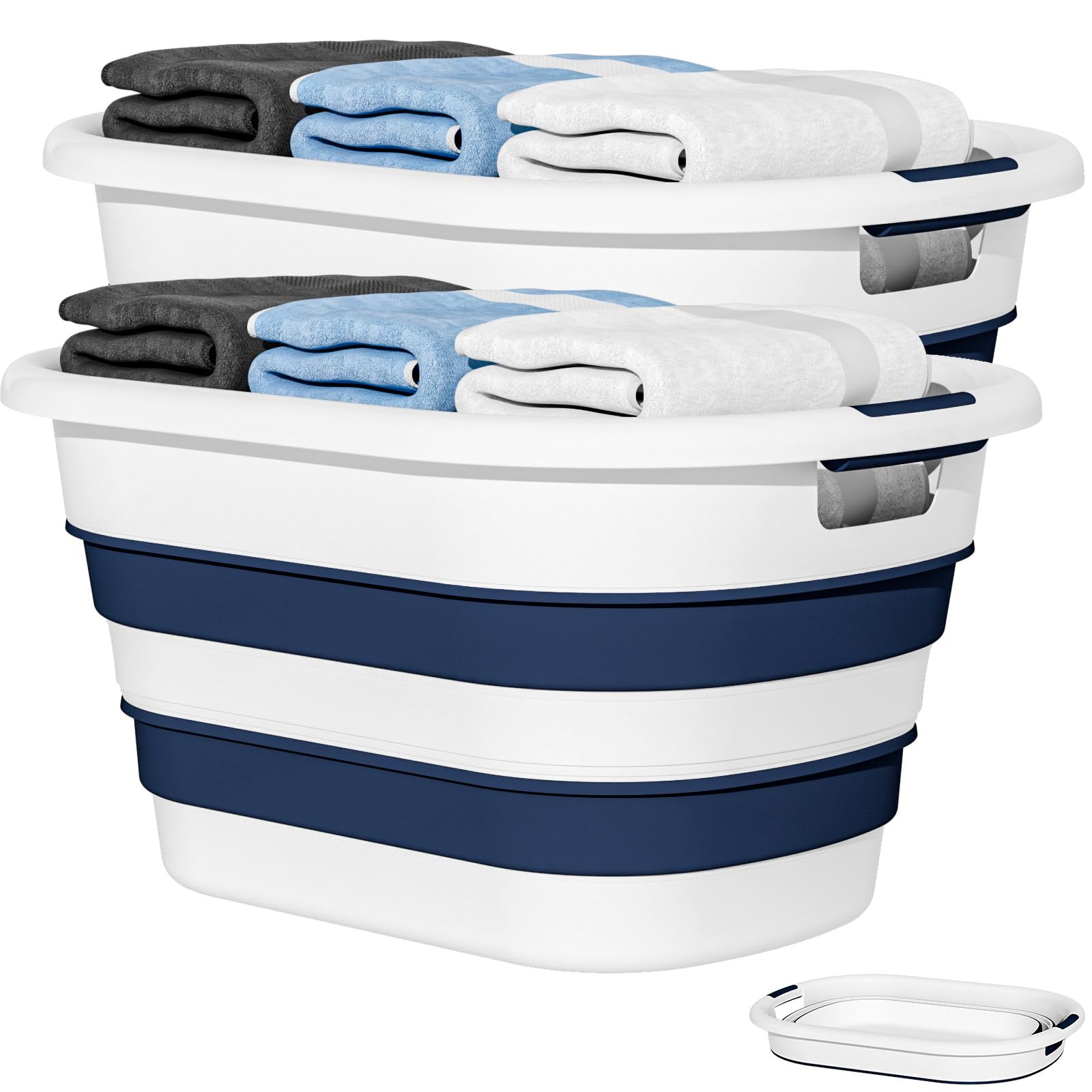 43L(11.5Gallon) Collapsible Laundry Baskets plastic (Blue, 2 Packs)