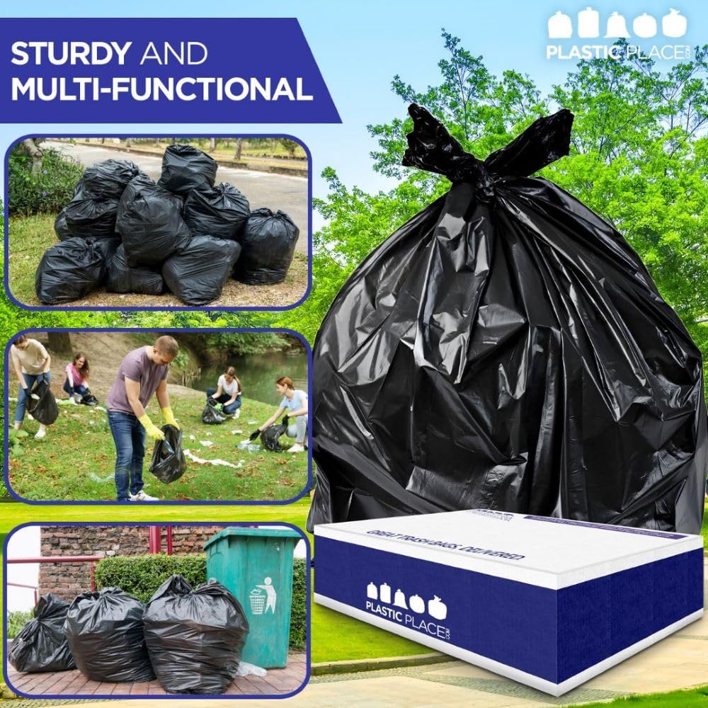Plasticplace Contractor Trash Bags 40-45 Gallon │ 3.0 Mil │ Black Heavy Duty Garbage Bag │ 40” x
