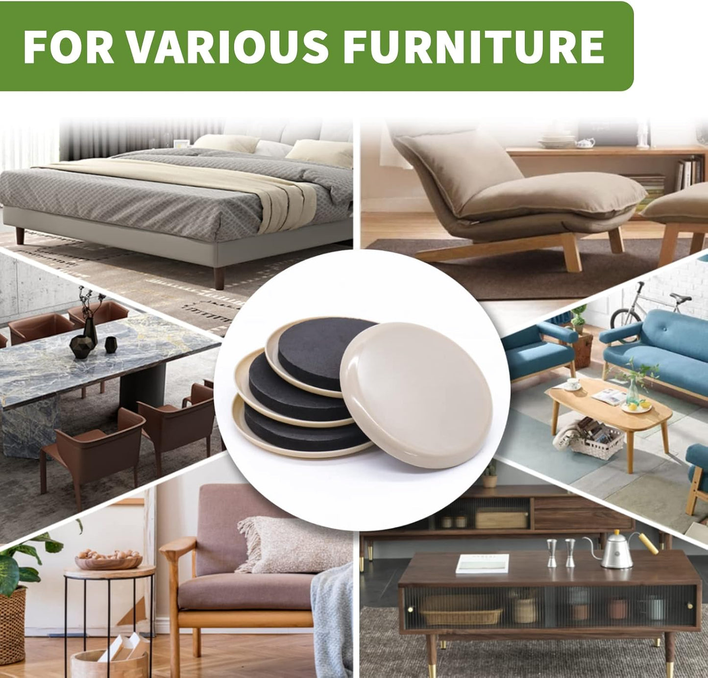 Furniture Sliders for Carpet 8 PCS - 3 1/2 inch Furniture Moving Slider Chair Legs Floors