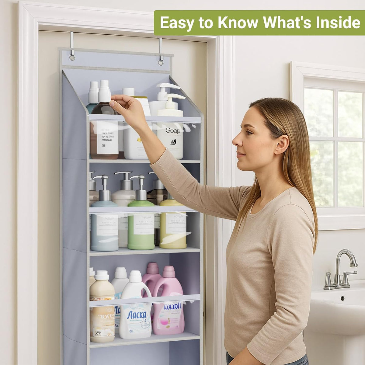 AOODA 2 Pack Over the Door Organizer, Large Capacity Closet Door Hanging Organizer, Clear Deep