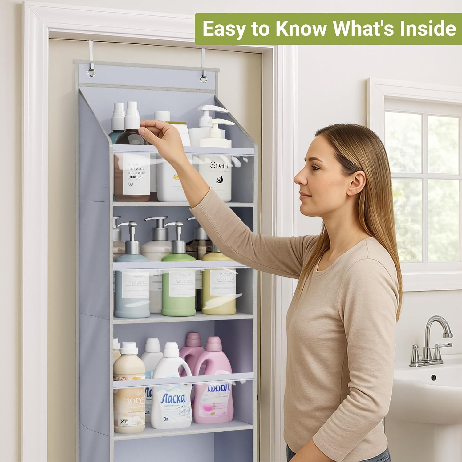 AOODA 2 Pack Over the Door Organizer, Large Capacity Closet Door Hanging Organizer, Clear Deep
