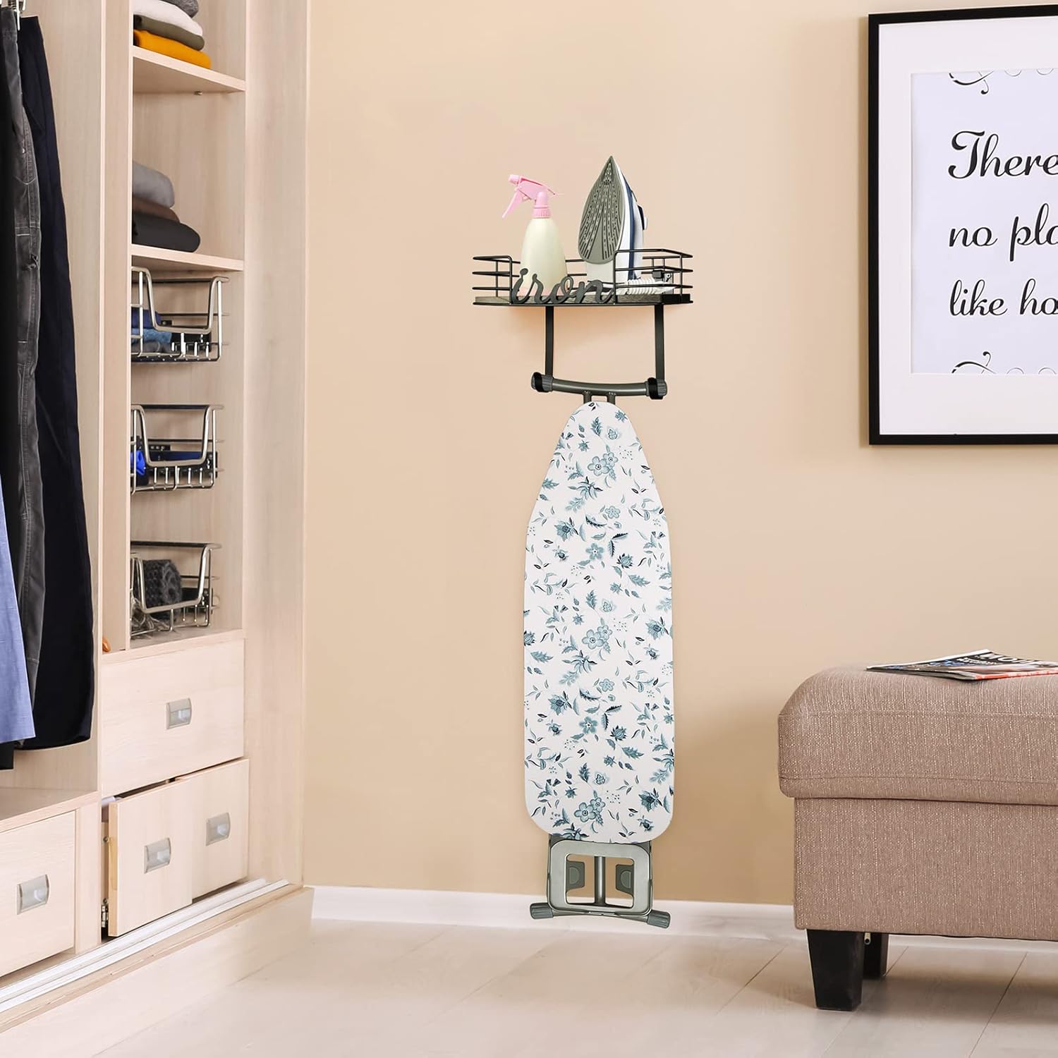TJ.MOREE Ironing Board Hanger Wall Mount - Laundry Room Iron and Ironing Board Holder, Metal Wall