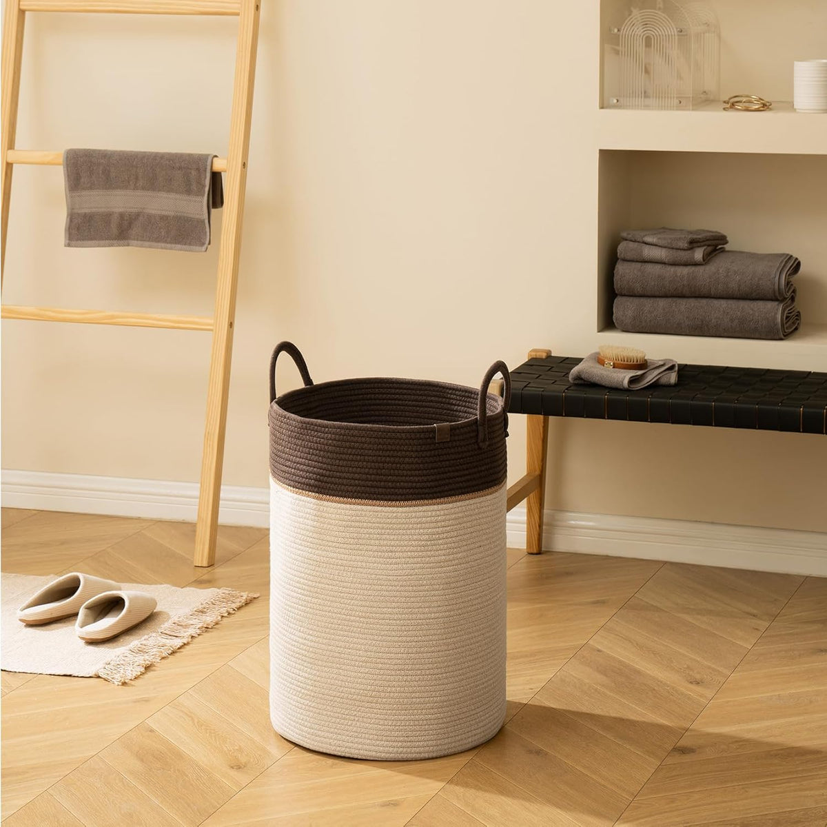 LA JOLIE MUSE Woven Basket Rope Storage Baskets - Tall Cotton Laundry Basket, Blanket, Kids Toy