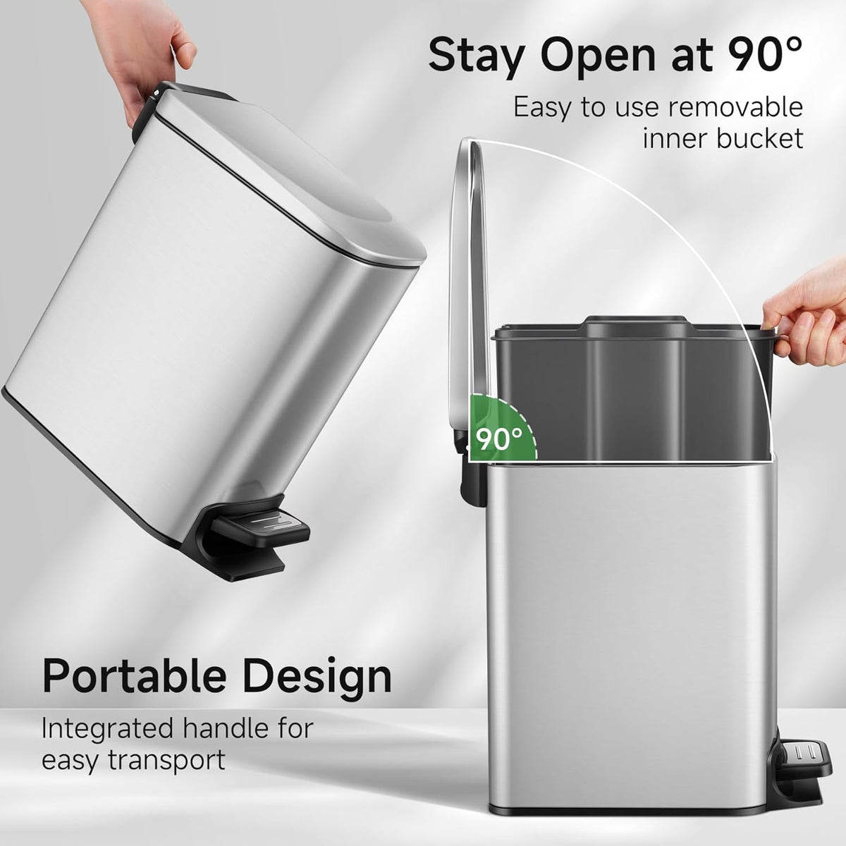 TIPGO Slim Bathroom Trash Can with Lid Soft Close, Step Pedal, 6 Liter / 1.6 Gallon Stainless Steel