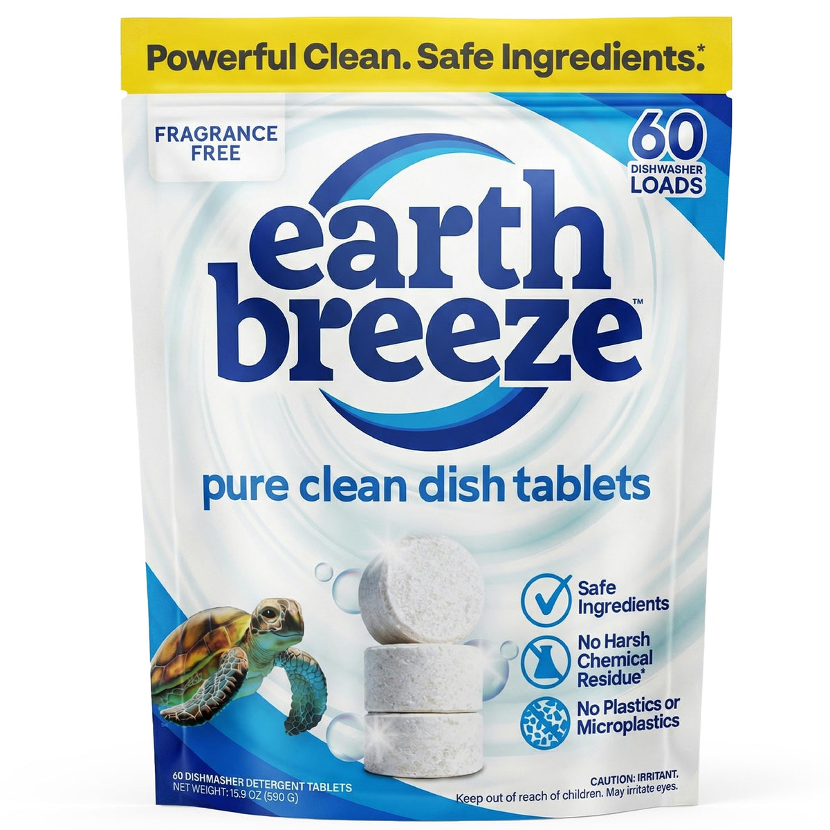 Earth Breeze Dishwasher Detergent Tablets, Free & Clear, 60 Count