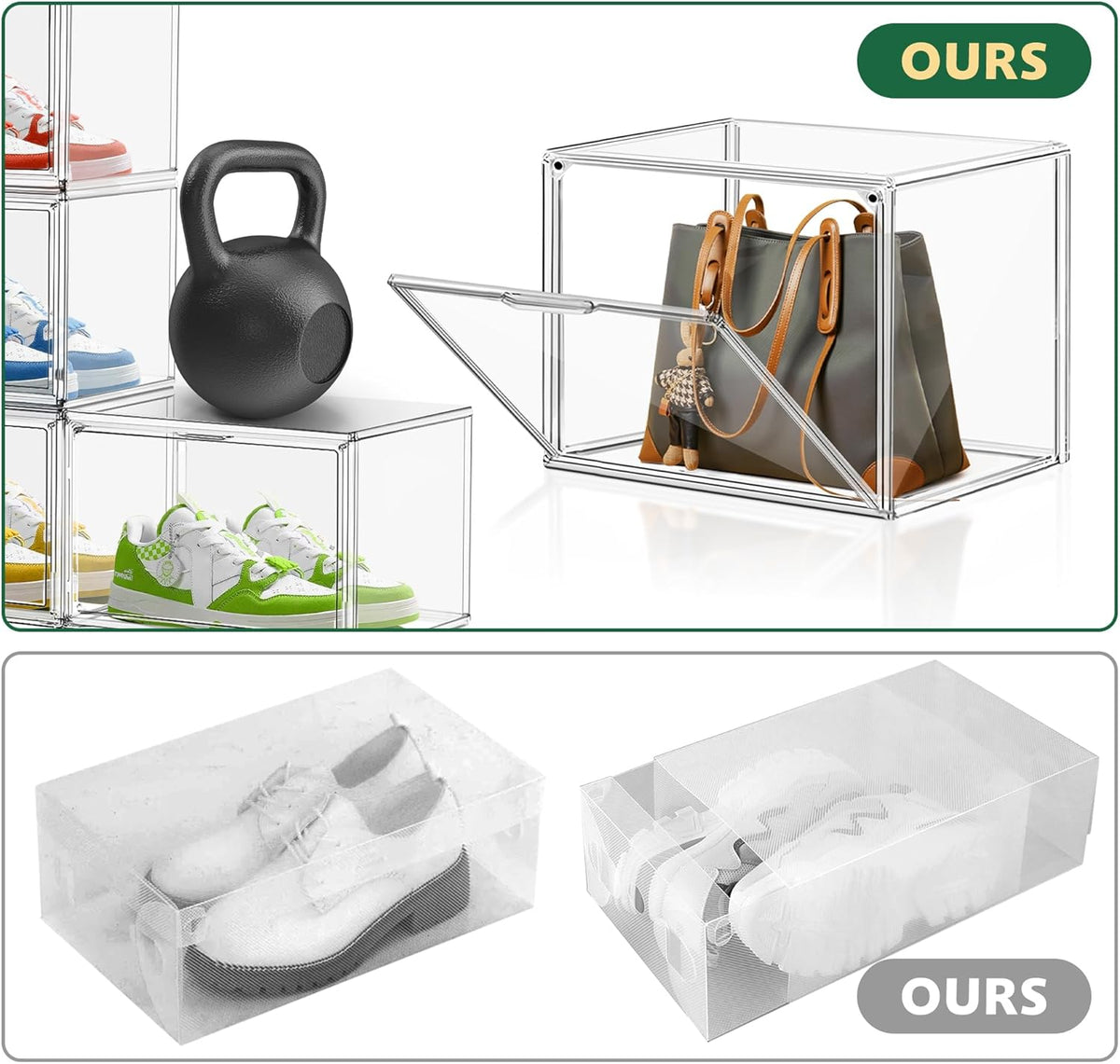 12 Pack Thicken Shoe Rack Organizer for Closet Acrylic Shoe Box with Magnetic Door Sneaker Display