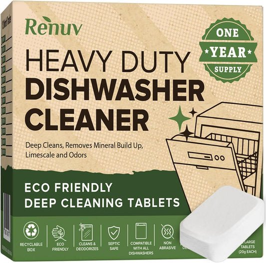 Heavy Duty Dishwasher Cleaner and Deodorizer Tablets, Descaler, Deep Cleaning, Natural Odor and