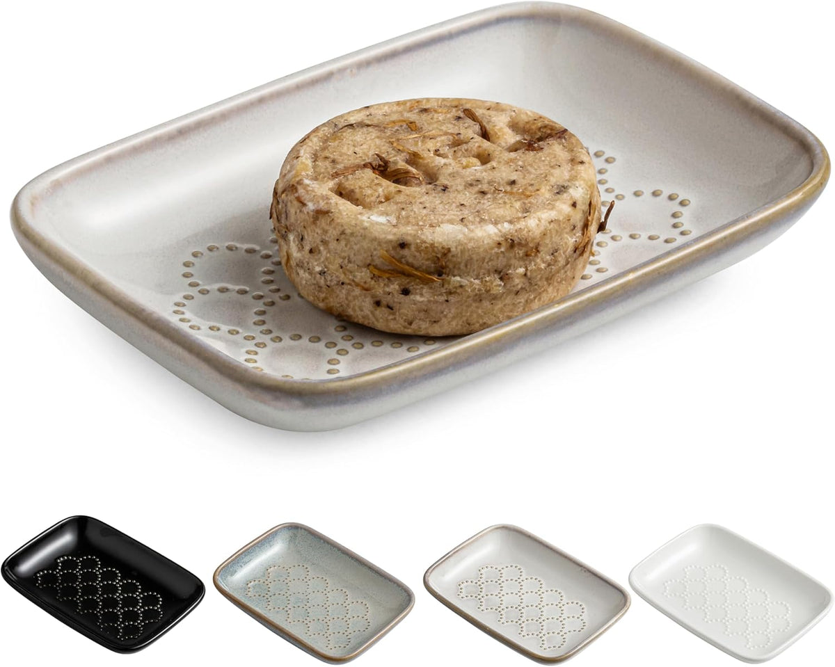 Gomakren Soap Dish for Shower, Ceramic Soap Dishes for Bar Soap Sponge, Shower Soap Holder Saver