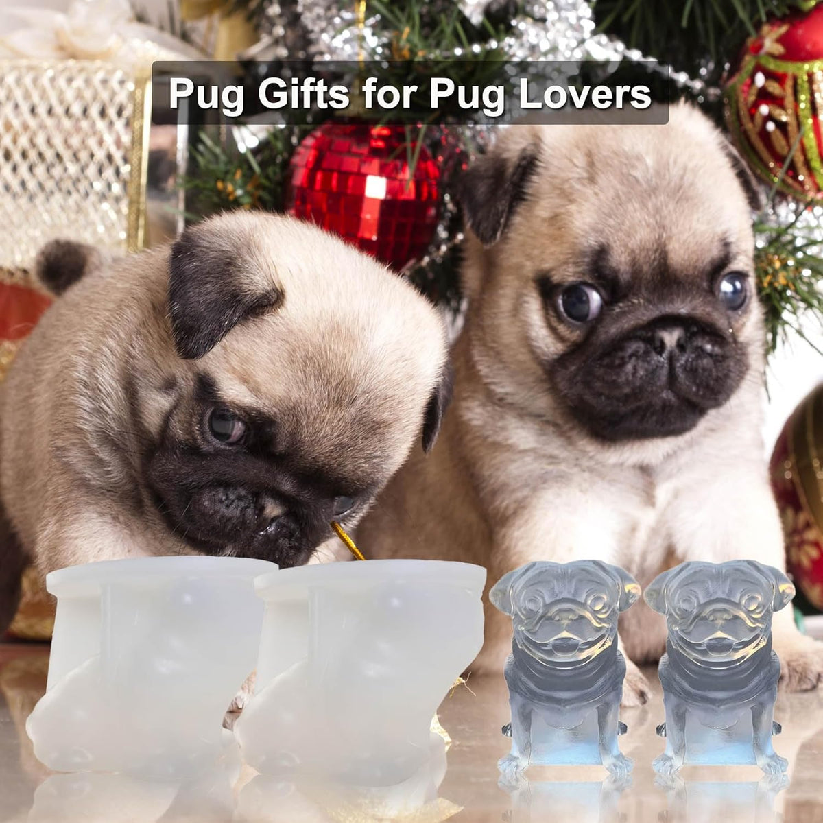 3D Pug Dog Ice Cube Silicone Molds Tray for Whiskey, Cocktail, Drink Decor, Bar; Rich Details. Fun