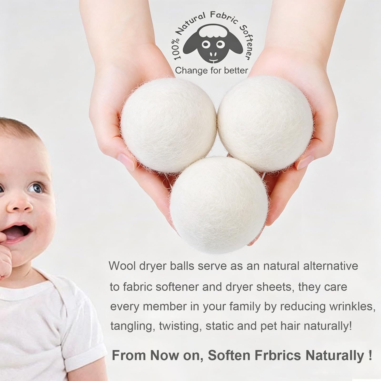 Budieggs Wool Dryer Balls XL 6-Pack, 100% New Zealand Wool Handmade