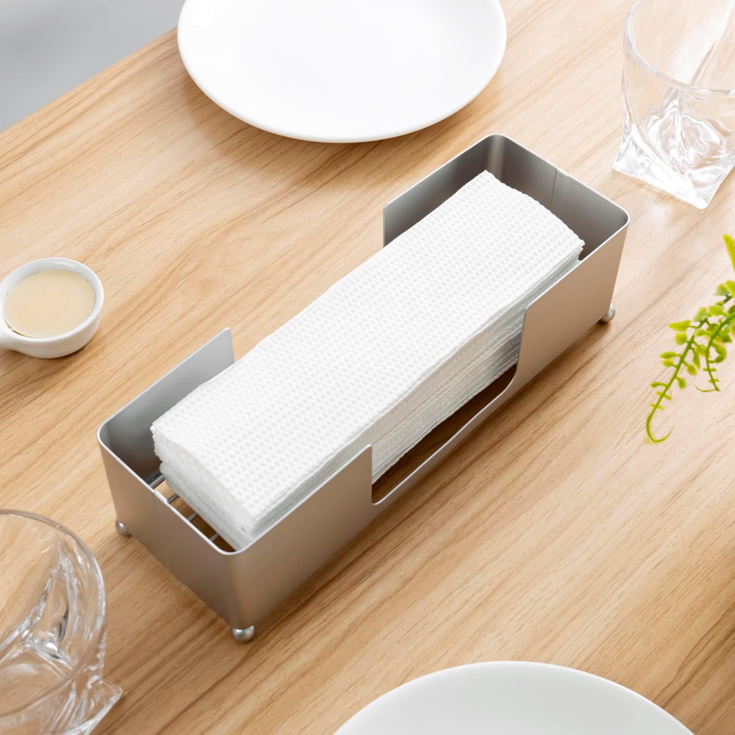 MyGift Metal Tabletop Folded Hand Towel Holder, Modern Silver Tone Commercial Countertop Tissue