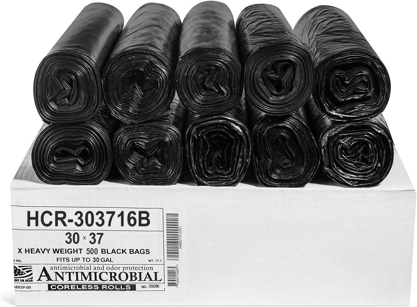 Aluf Plastics High Density Trash Bags, 30 Gallon, 500 Count, 16 Micron (eq), 30" x 37", Black, for