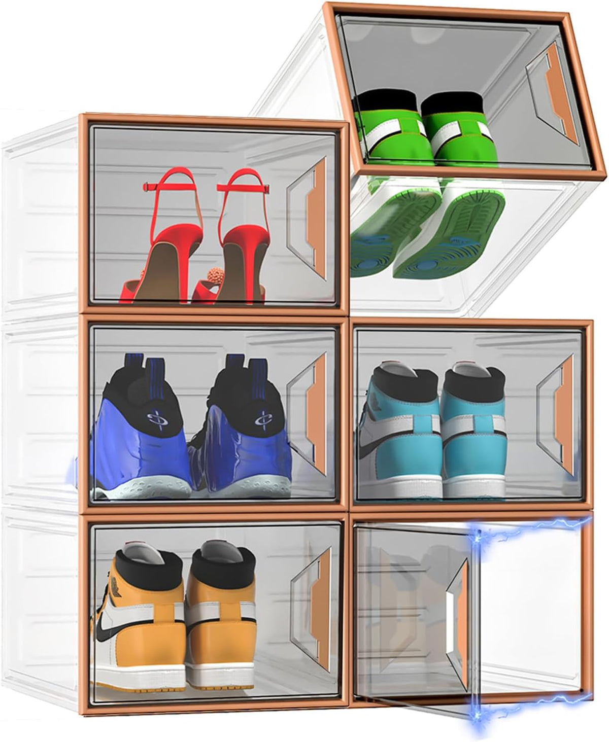 X-Large Stackable Shoe Boxes - Clear Plastic Shoe Storage Boxes with Magnetic Door, Thicken Shoe