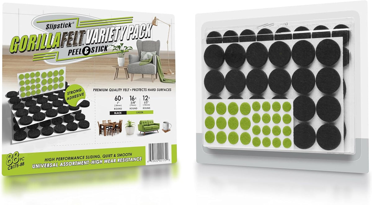 Slipstick Gorilla Felt 1 Inch Furniture Pads (88 Piece Combo) Premium Furniture Pads & Chair Leg