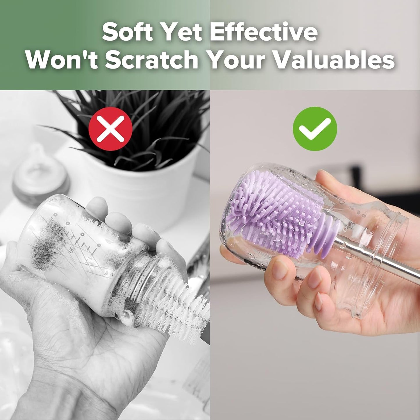 haakaa Cleaning Brush Silicone Bottle Brush Double-Ended Soft Silicone Bristles for Breast Pumps