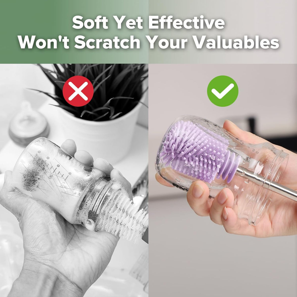 haakaa Cleaning Brush Silicone Bottle Brush Double-Ended Soft Silicone Bristles for Breast Pumps