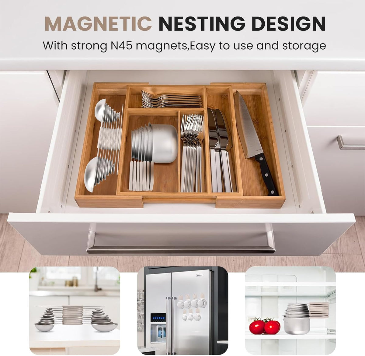 Magnetic Measuring Cups and Spoons Set-Heavy Duty 304 Stainless Steel，Double Measurement