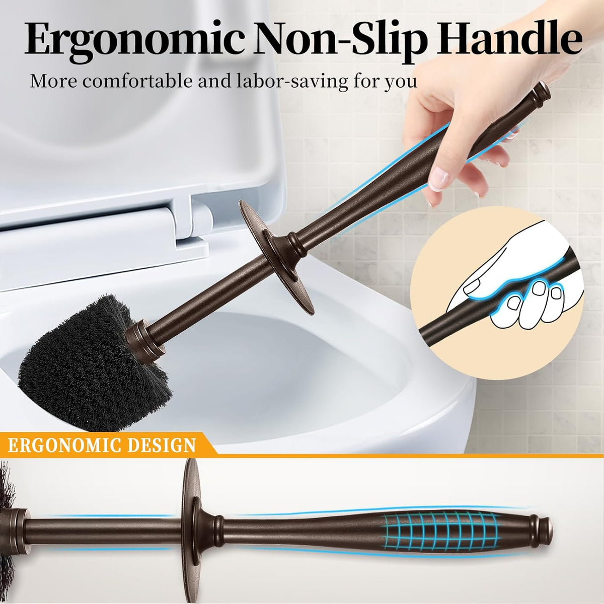 Toilet Bowl Brush Holder Set: Bathroom Deep Cleaning Toilet Scrubber Rim Cleaner with Caddy for