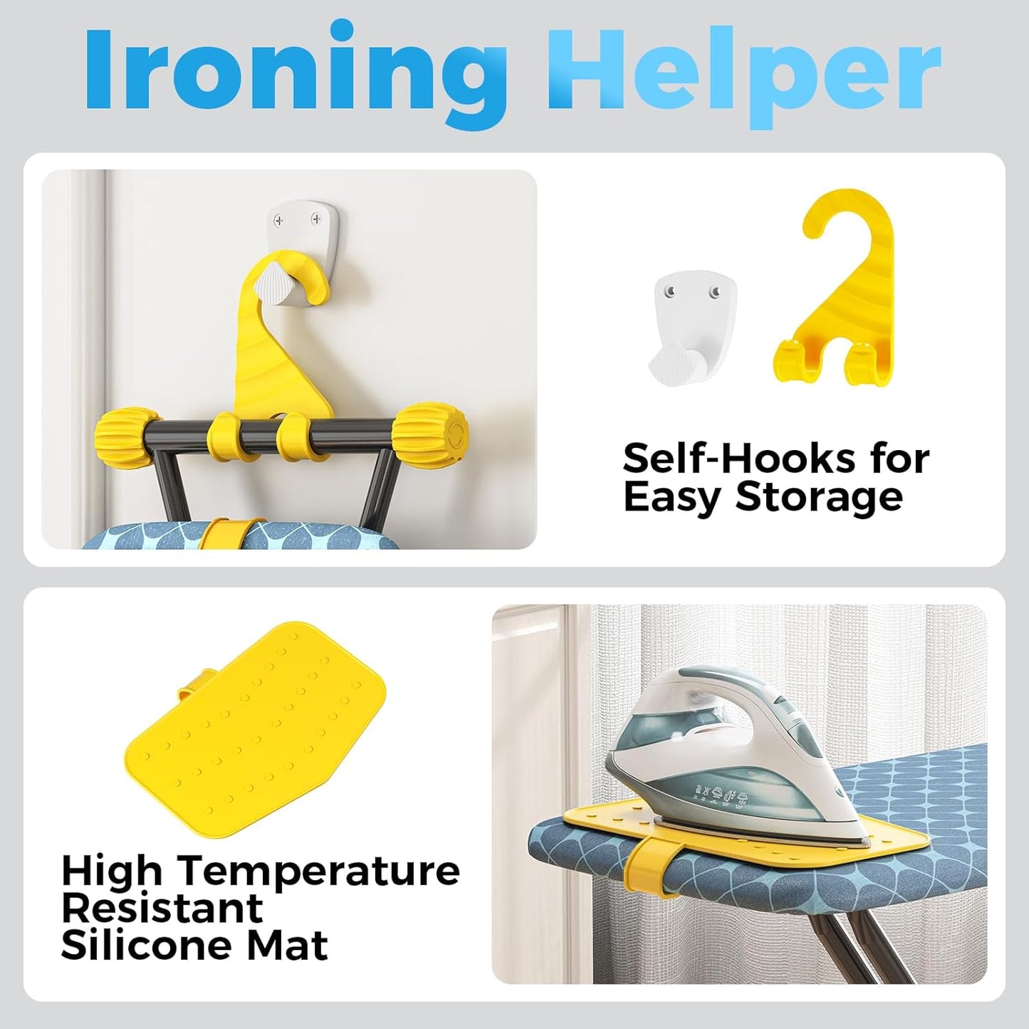 KINGBOARD Ironing Board, Compact Iron Board with Silicon Iron Mat, Heat Resistant Cover, 7 Height