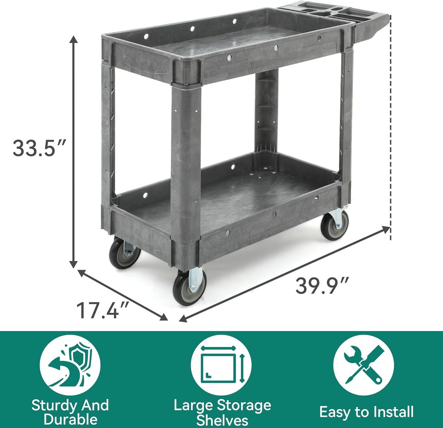 YITAHOME Utility Cart on Wheels, 550 lbs Capacity Service Cart, 40 x 17 Inch Rolling Work Carts, 2