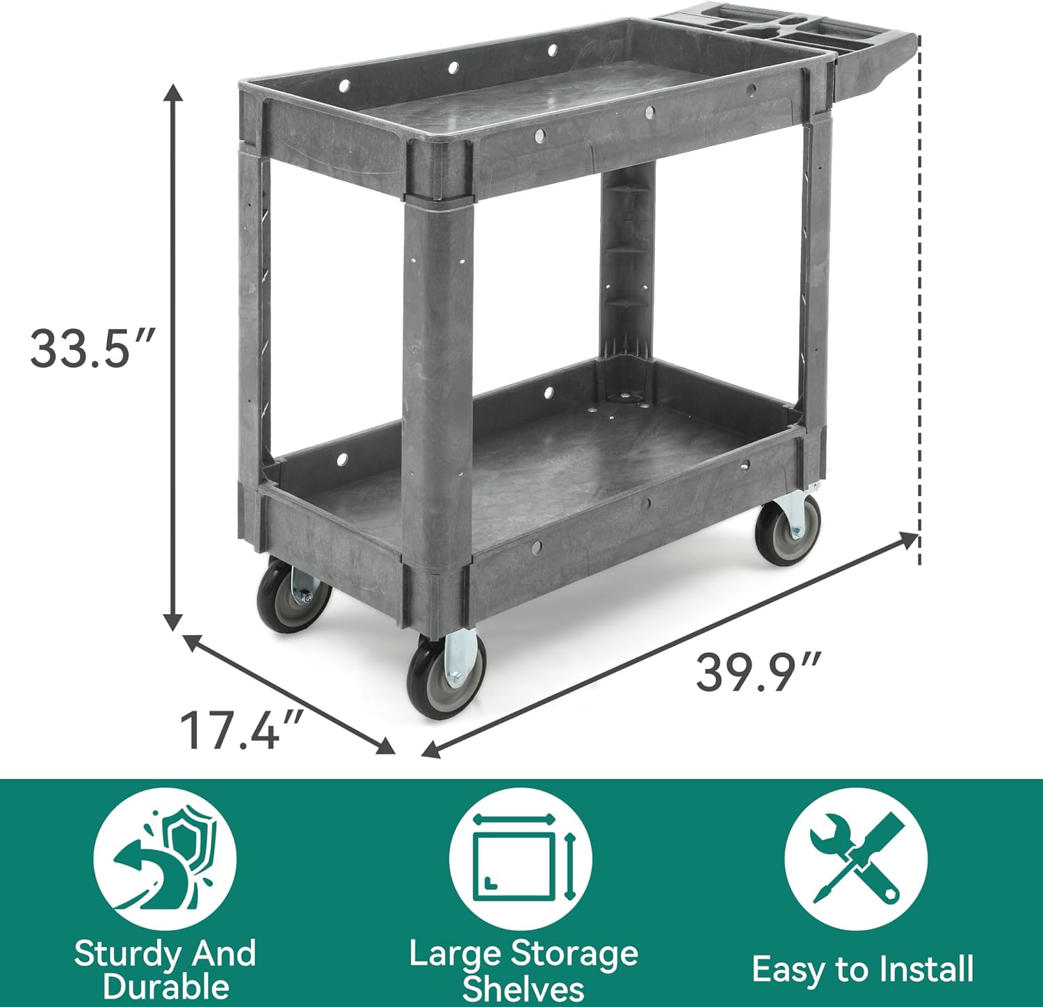 YITAHOME Utility Cart on Wheels, 550 lbs Capacity Service Cart, 40 x 17 Inch Rolling Work Carts, 2