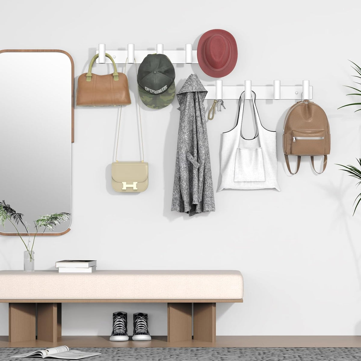 VAEHOLD Hat and Coat Wall Mount Rack - Hooks for Robes, Bags, Keys, and Towels - Bathroom Towel