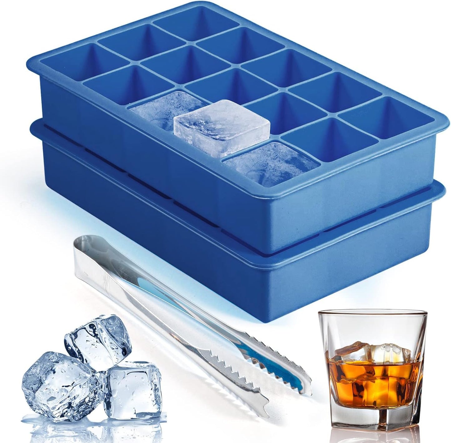 2 Pack Silicone Ice Cube Trays for Cocktail, Easy Release Square Ice Cubes Mold for Freezer, Best
