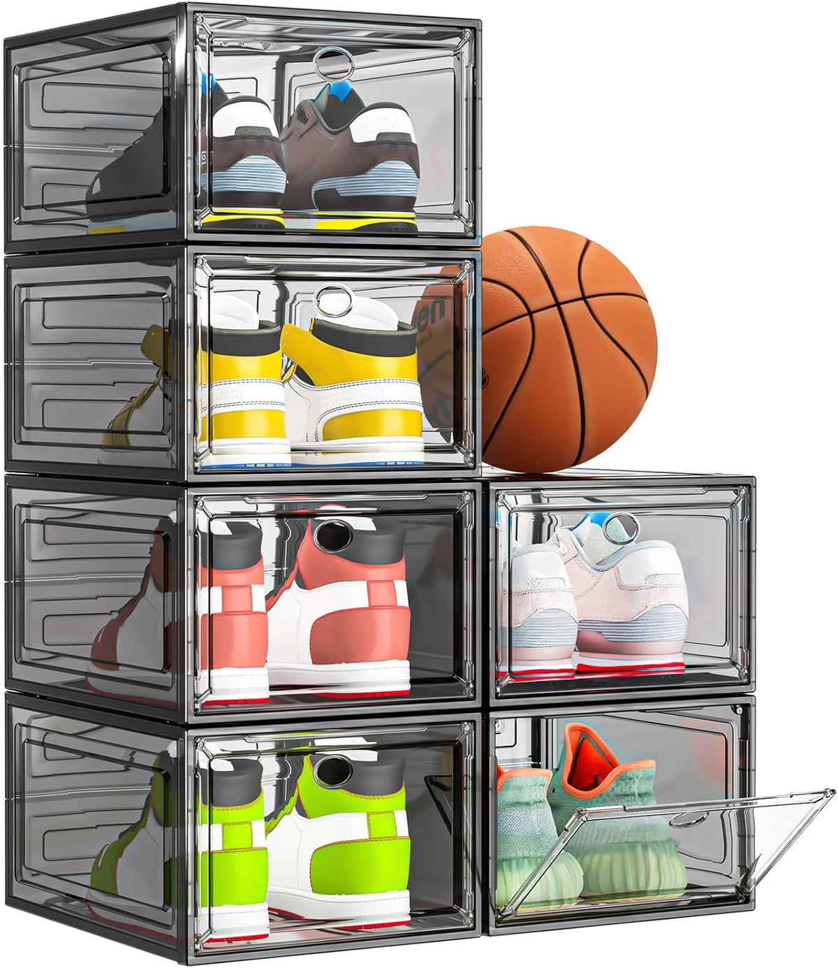 7 code Thicken & Sturdy Clear Shoe Storage Organizer with Magnetic Door, Stackable Boxes for