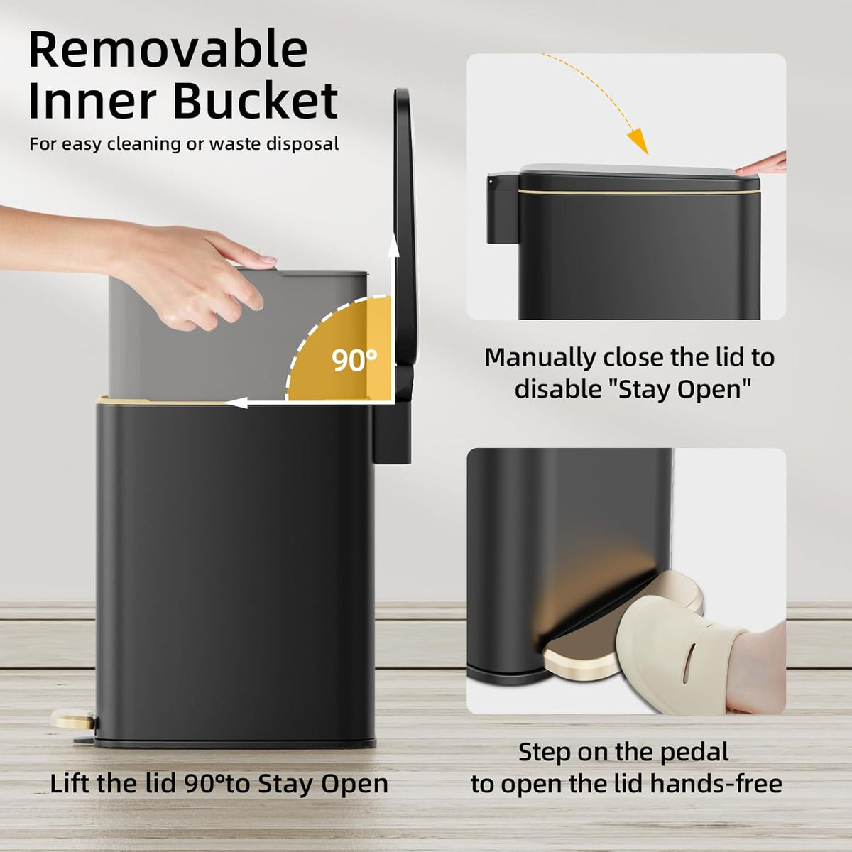KUK Slim Bathroom Trash Can with Lid, 1.6 Gal / 6L Stainless Steel Small Garbage Bin with