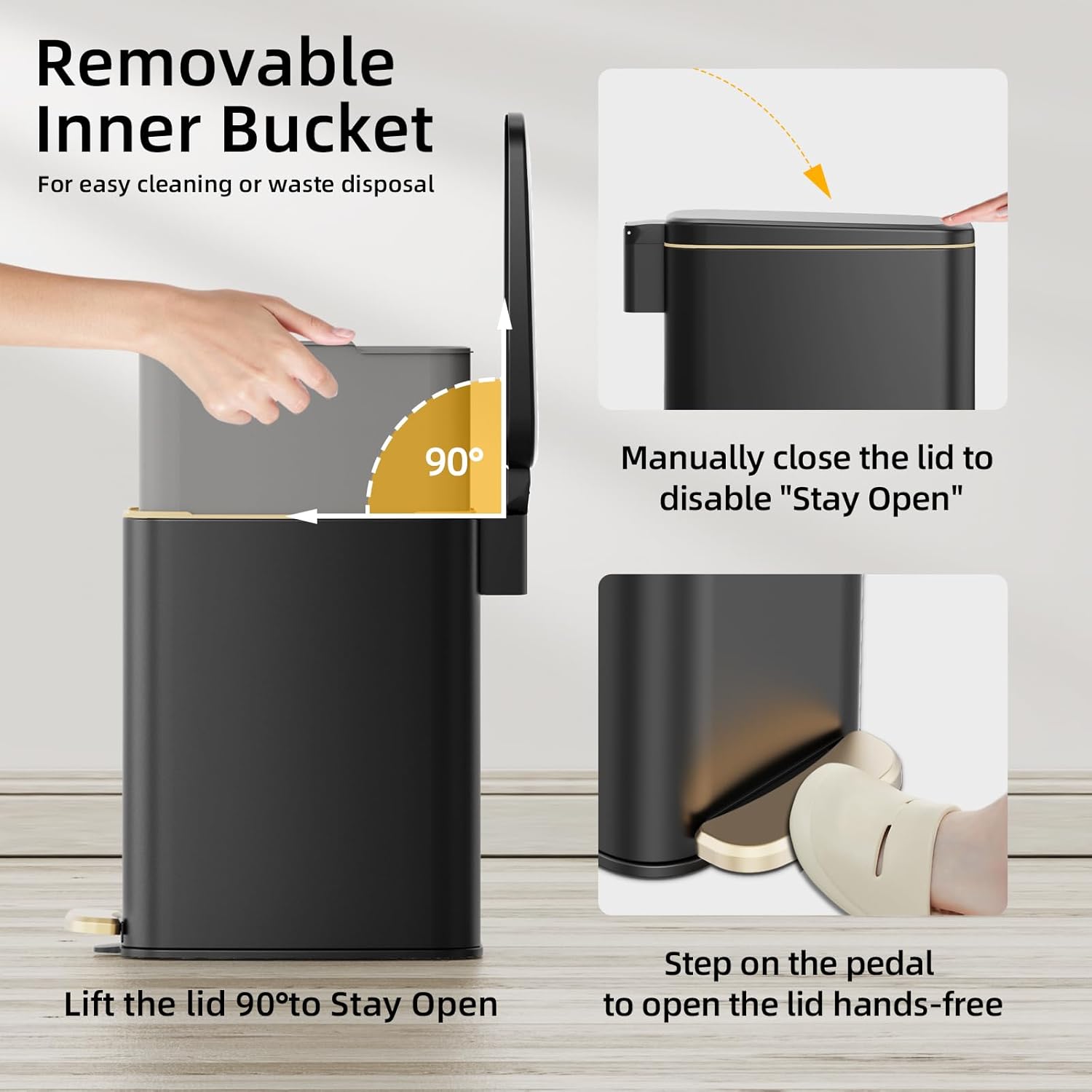 KUK Slim Bathroom Trash Can with Lid, 1.6 Gal / 6L Stainless Steel Small Garbage Bin with