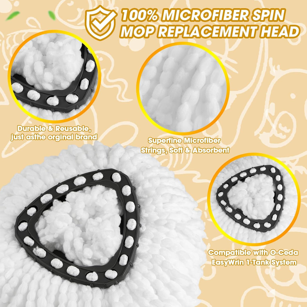 6 Pack Spin Mop Replacement Heads, Microfiber Spin Mop Refills for O Ceda EasyWrin 1-Tank System