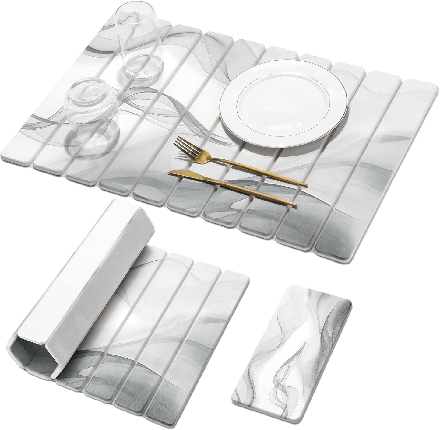 2 PCS Large Stone Dish Drying Mat for Kitchen Counter,Quick Dry Stone Dishes Mats,Marbled Water