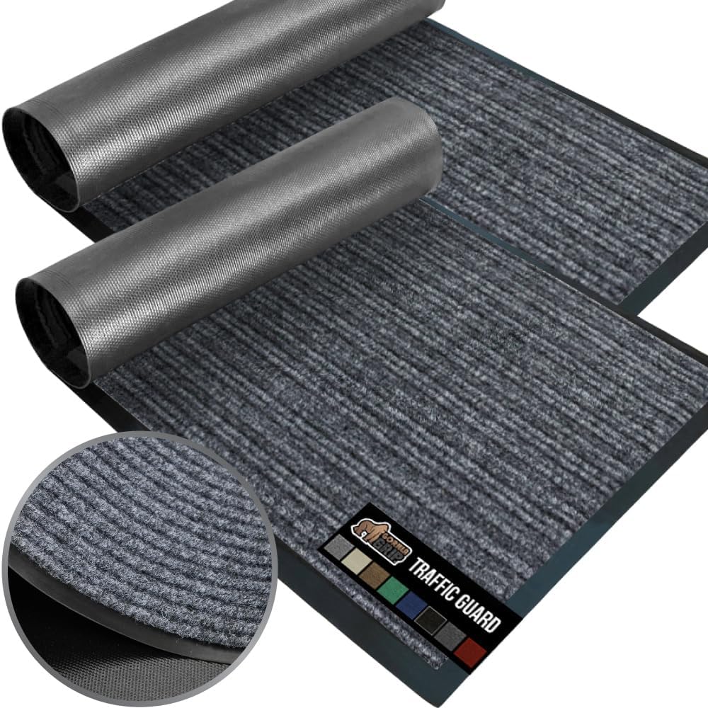 GORILLA GRIP Traffic Guard Door Mat, 2 Pack, Heavy Duty Waterproof Doormat, Commercial Office Space