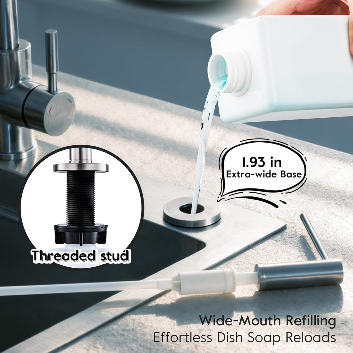 GAPPO Soap Dispenser for Kitchen Sink, Built in Sink Soap Dispenser, Brushed Nickel Stainless Steel