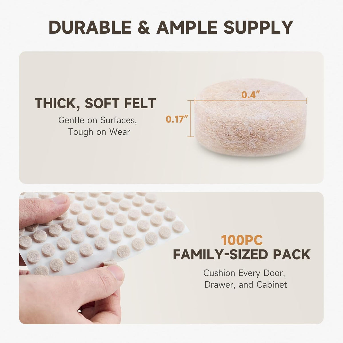CO-Z 100pcs Felt Cabinet Door Bumpers, Small Pads for Cabinet Doors 0.4 in Diameter, Self Adhesive