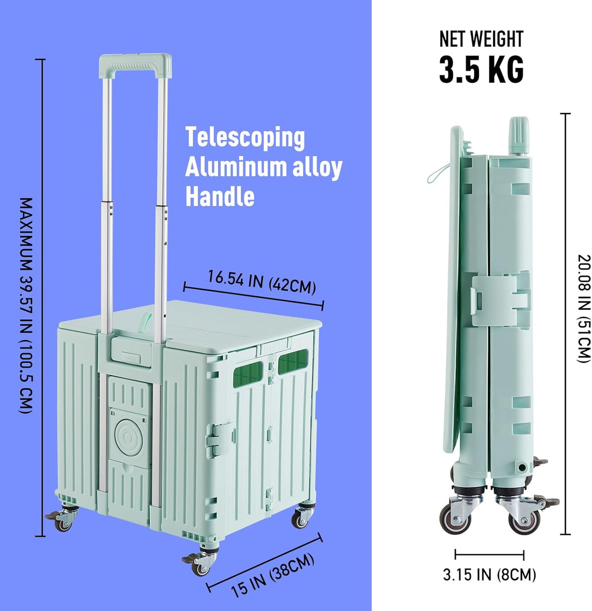 Folding Utility Cart Portable Rolling Crate Handcart Shopping Trolley Collapsible Tool Box, with