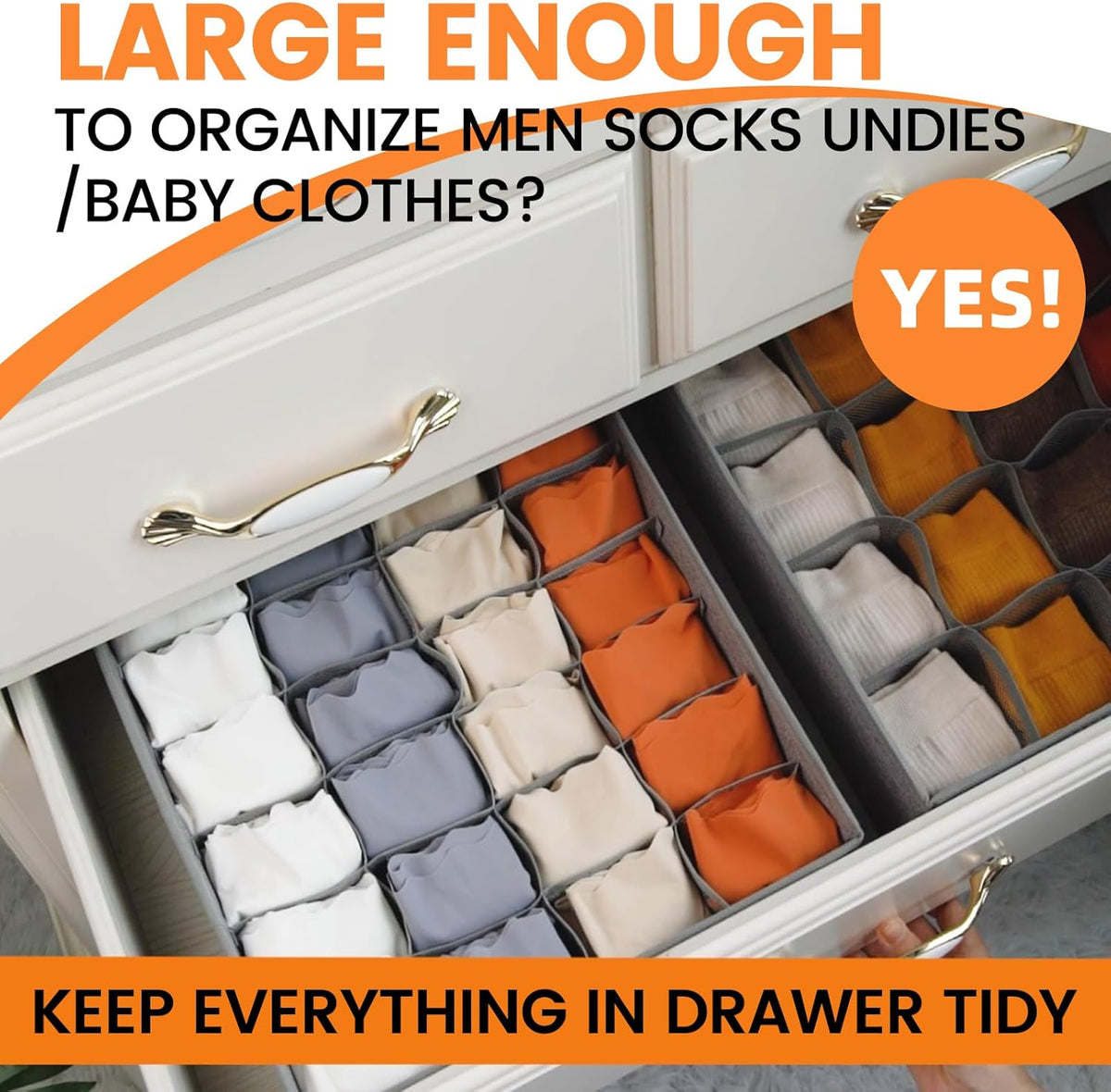 Criusia 3 Pack Sock Underwear Drawer Organizer Dividers, 64 Cell Fabric Foldable Dresser Organizer
