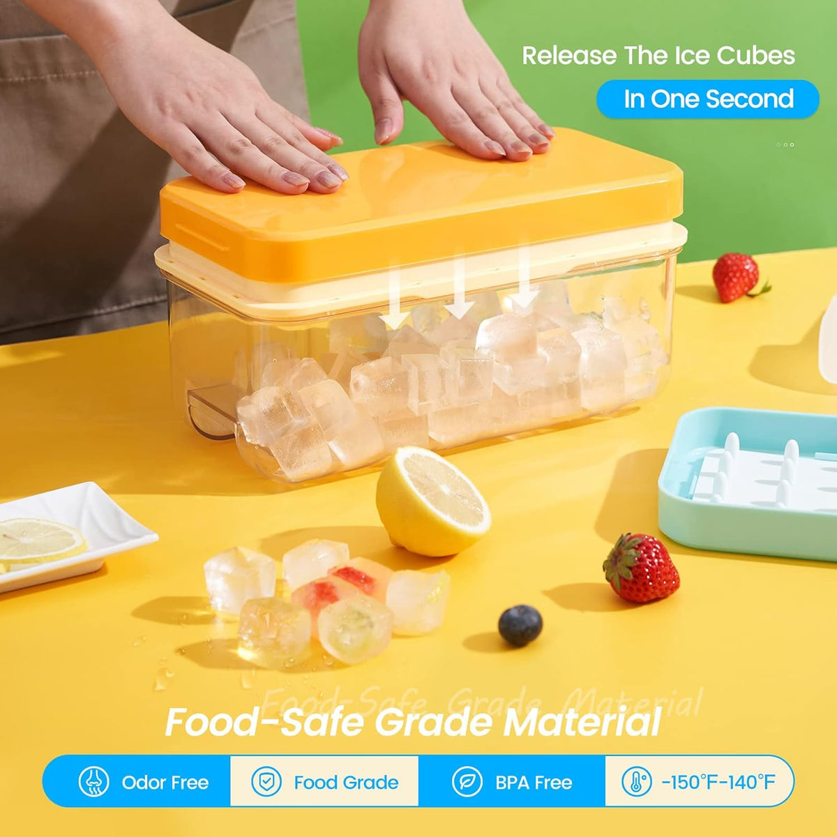 PHINOX Ice Cube Tray with Lid and Bin, 3 Pack Plastic Ice Cube Tray Molds, 96(4 * 8 * 3) pcs Ice