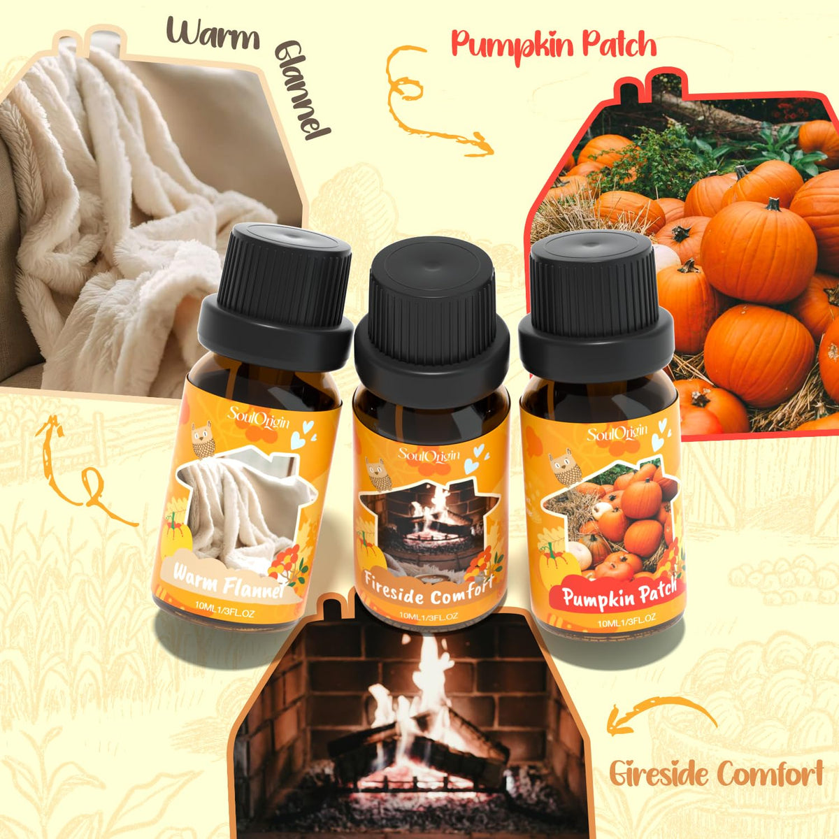 Fall Cozy Cabin Fragrance Oils Set, Essential Oil for Diffuser, Use for Soap Candle Making-Smoky