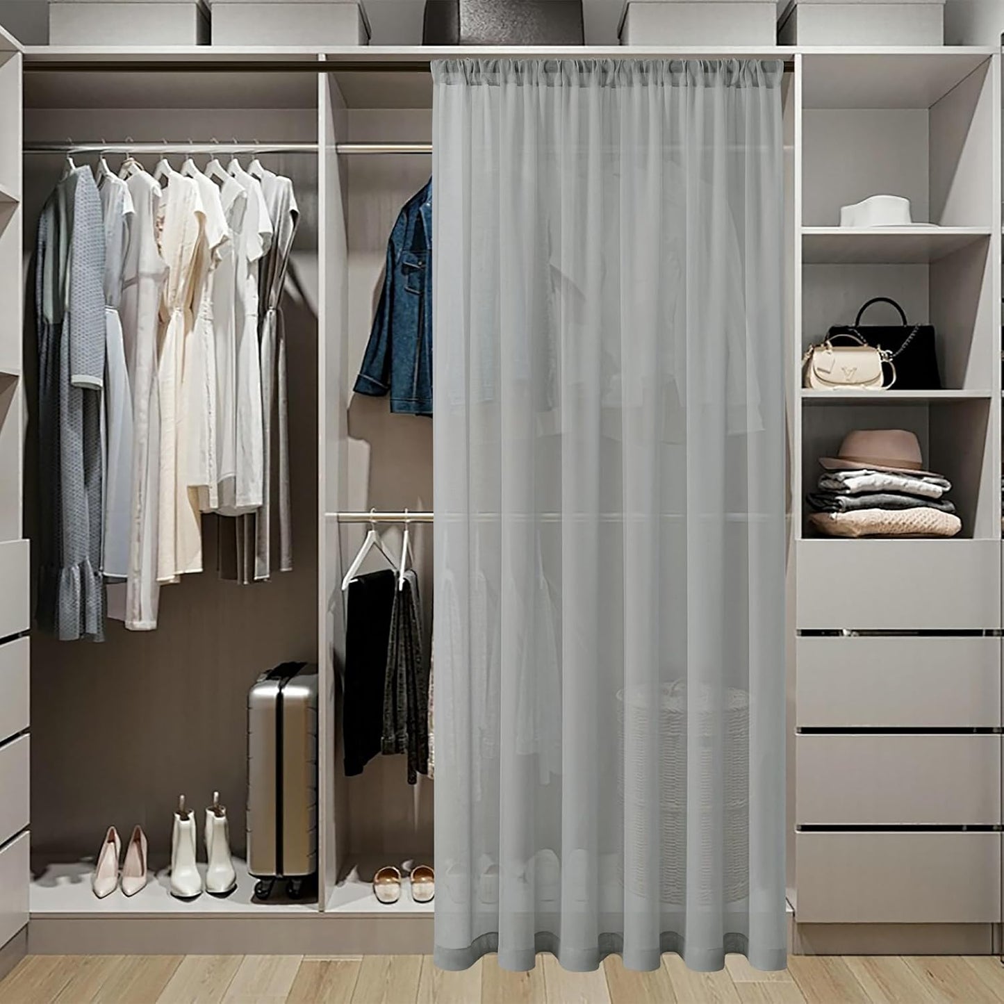 Tollpiz Short Sheer Door Curtain Closet Linen Textured Curtain Sheers Doorway Light Filtering Voile