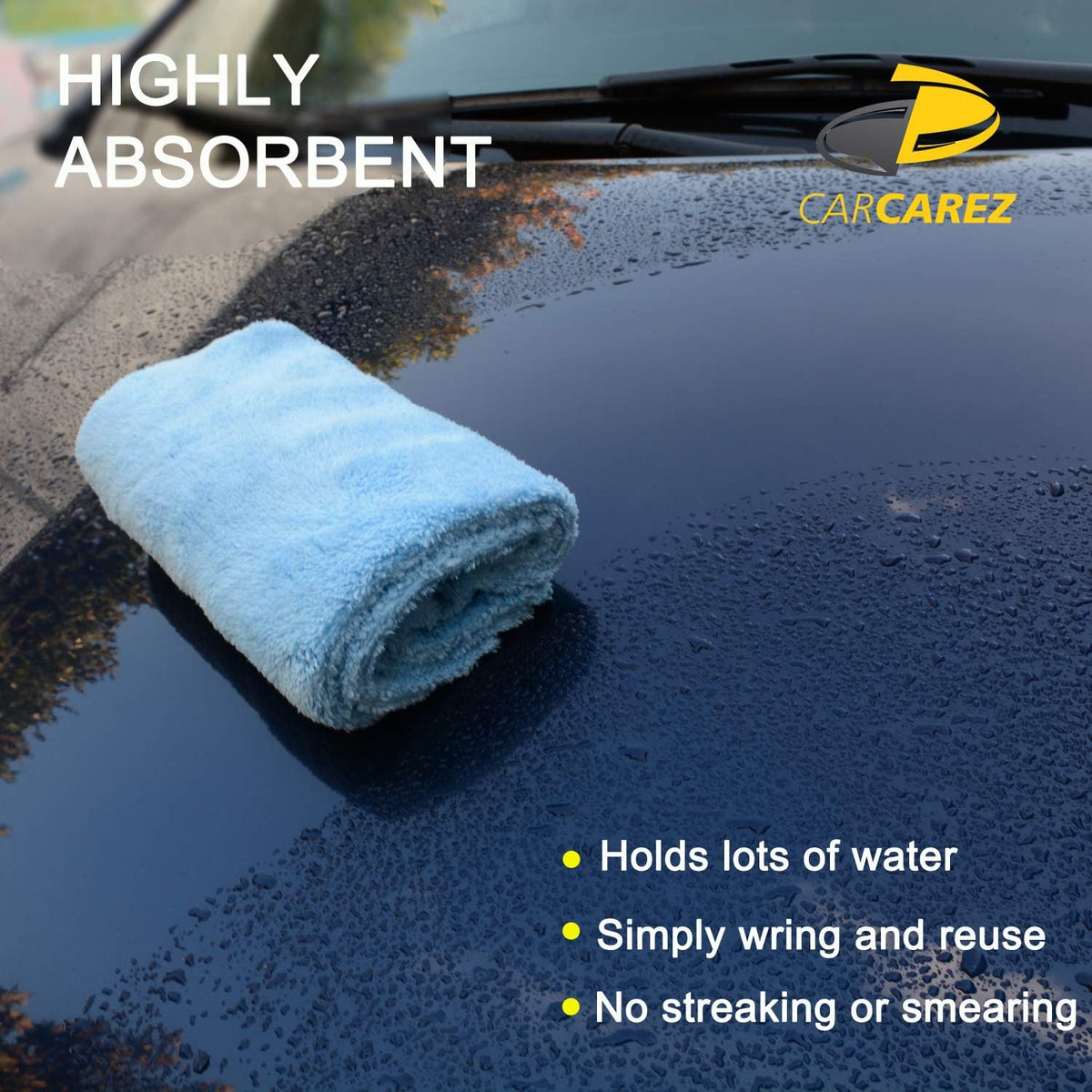 CARCAREZ Microfiber Towels for Cars, Car Drying Wash Detailing Towel with Plush Edgeless Microfiber