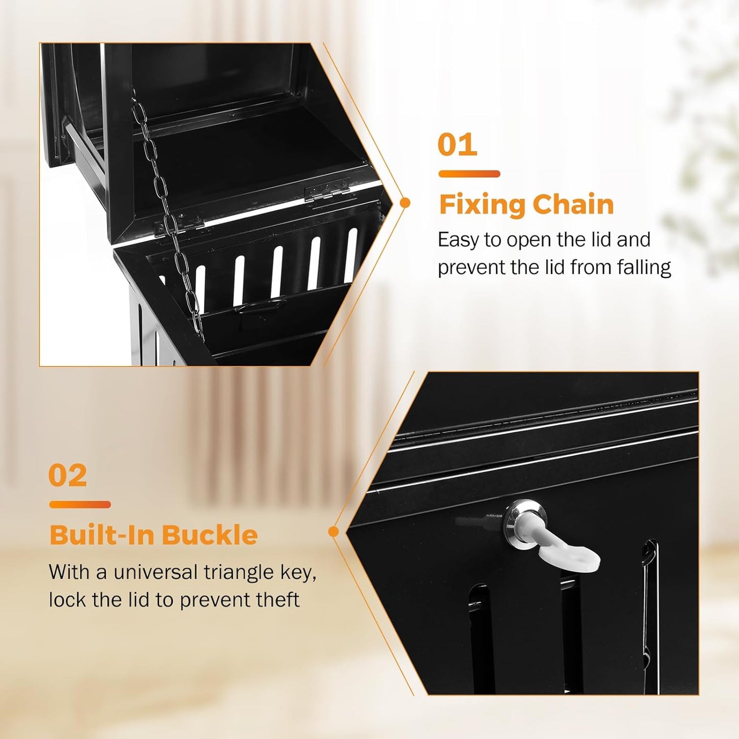BEAMNOVA Trash Can Outdoor Top Tray Black Stainless Steel Commercial Garbage Enclosure with Locking