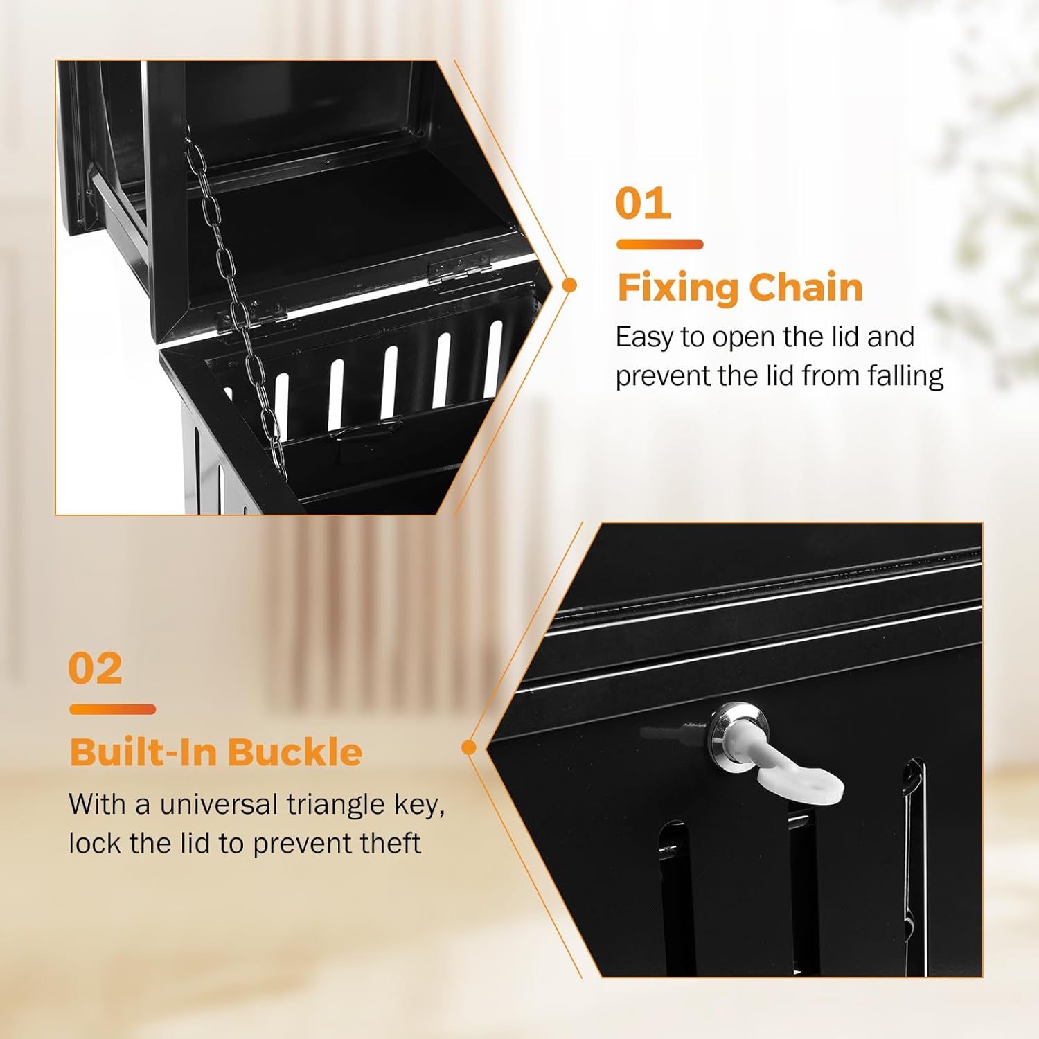 BEAMNOVA Trash Can Outdoor Top Tray Black Stainless Steel Commercial Garbage Enclosure with Locking