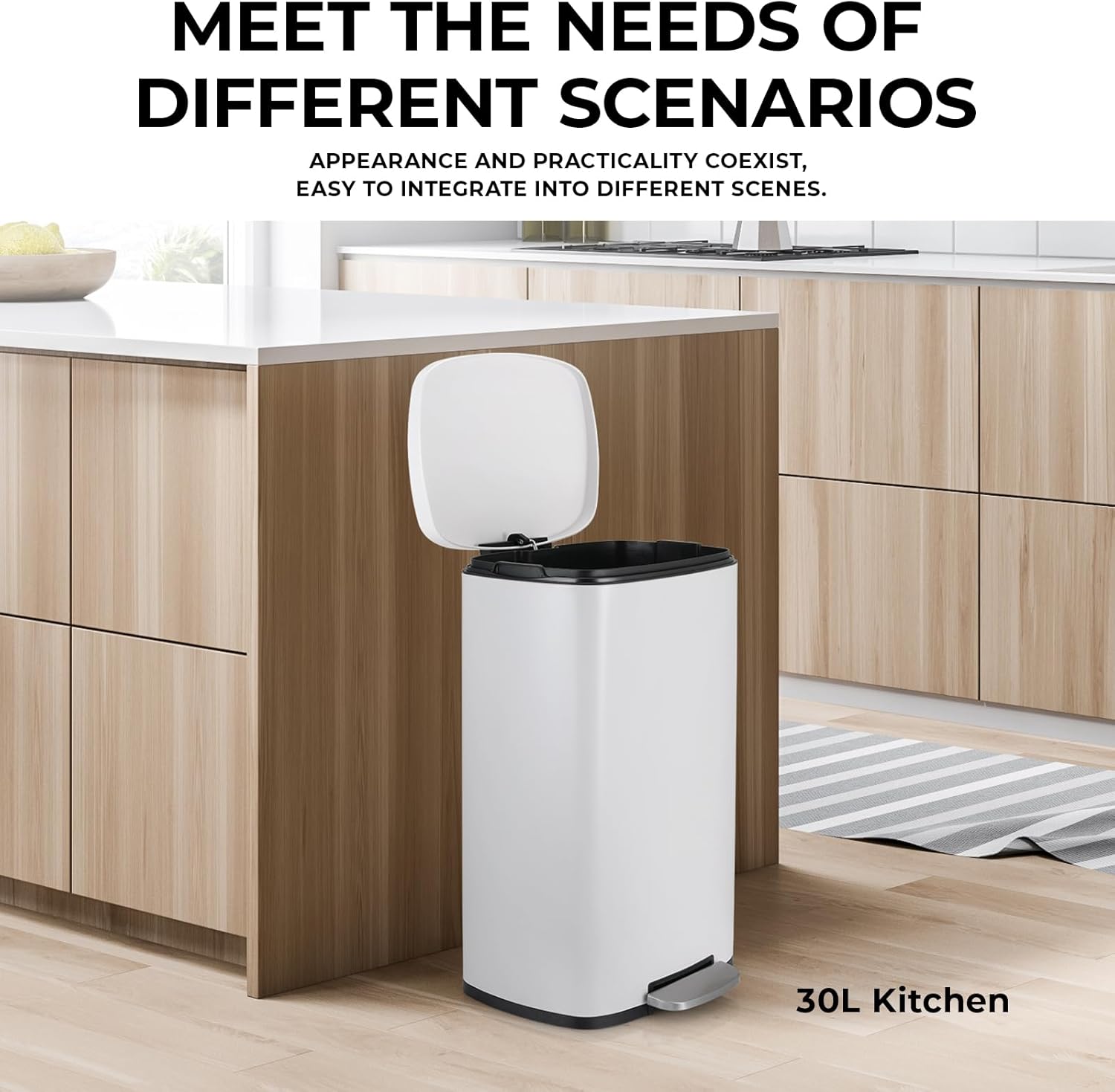 13.2 Gal Kitchen Trash Can, 50L Recycling or Garbage Bin, Brushed Stainless Steel Waste Basket