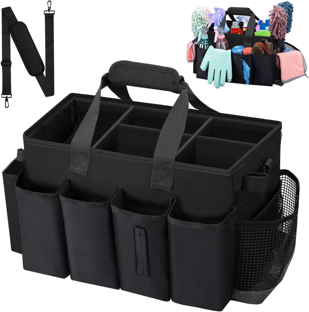 Wearable Large Cleaning Caddy Bag for Housekeeper, Clean Supply Organizer with Adjustable Shoulder
