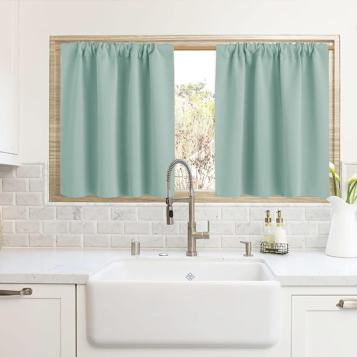 RYB HOME Blackout Curtains for Kitchen, Over Sink Privacy Curtains Window Decor, Thermal Insulating