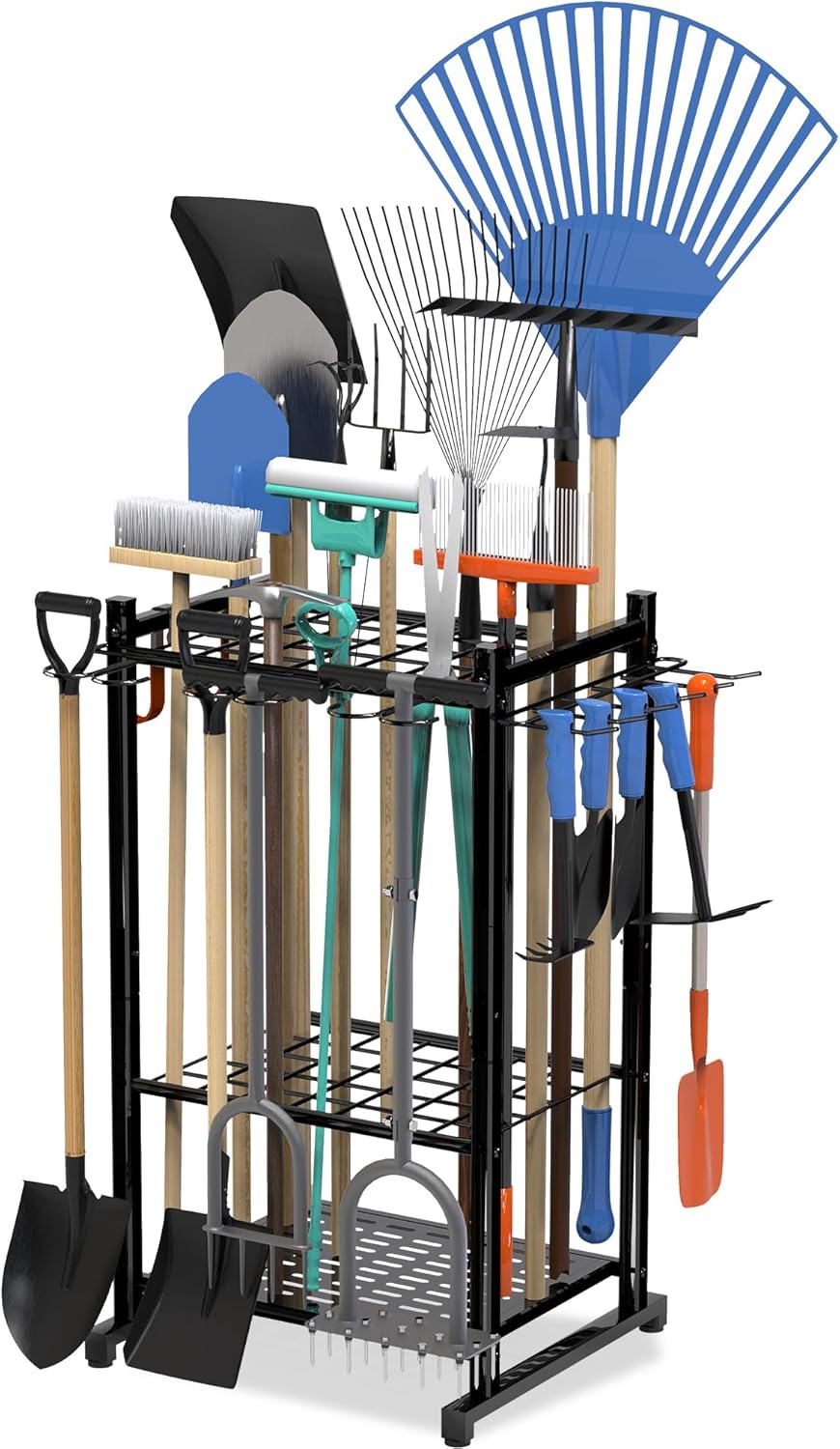 Garden Tool Organizer Rack Up to 50 Tools, Heavy-Duty Steel Yard Tool Organizer for Garage Storage