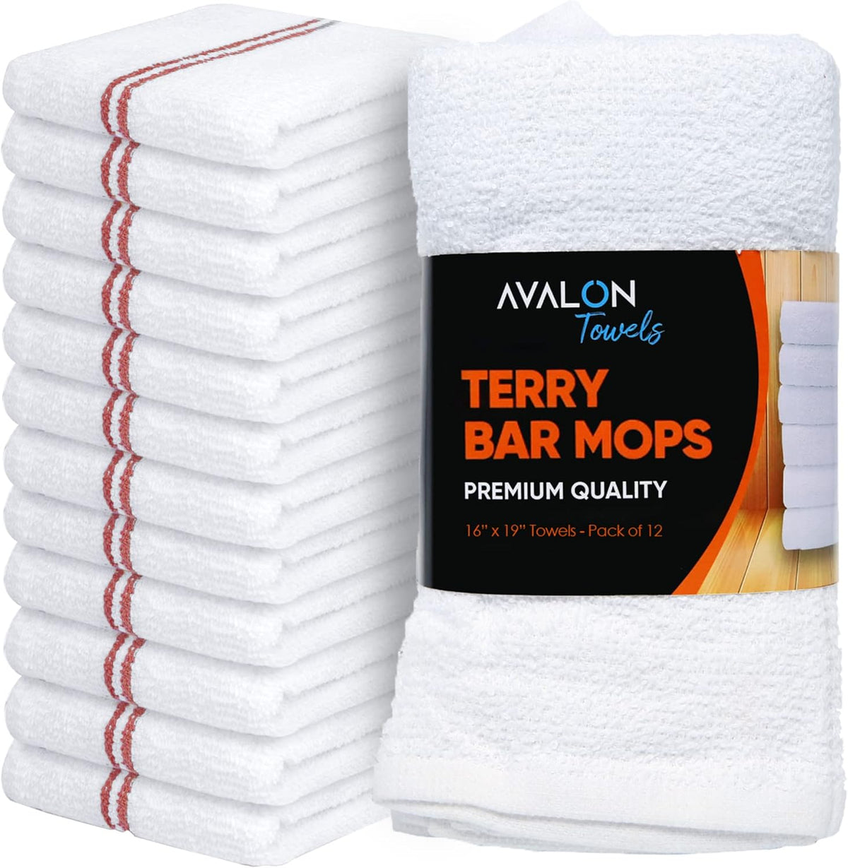 Avalon Towels Terry Bar Mop Towels (Value Pack of 12) Size 16"x19" – Absorbent and Durable